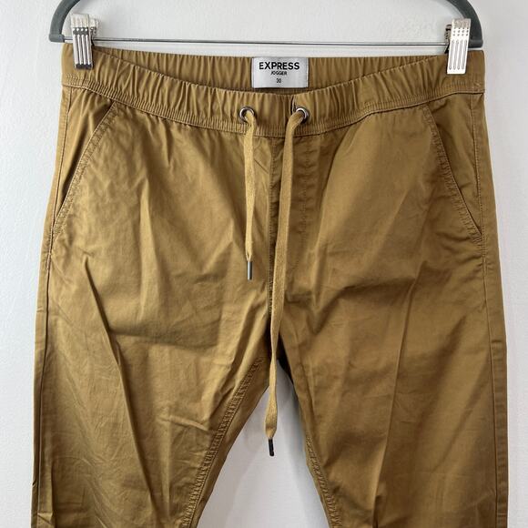 EXPRESS Brown Jogger Pants Cotton Drawstring Elastic Waist Casual Size 30 - Picture 2 of 9